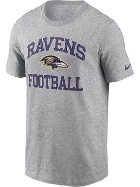 Nike Mens Grey Ravens Football Short Sleeve Tee with Purple and Gold Logo Size M